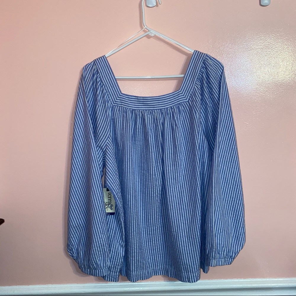 NWT Blue and White Stripe Peasant Top
